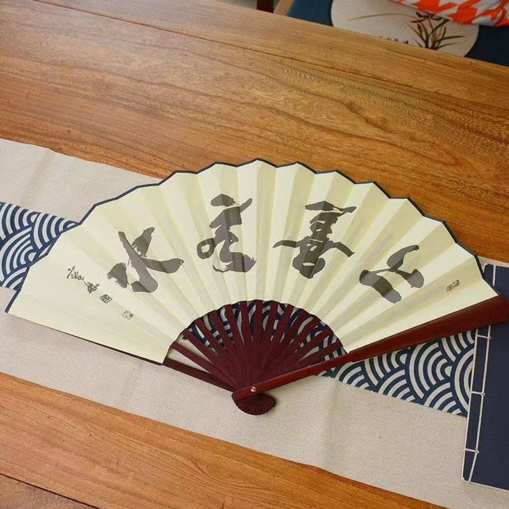 Buy Chinese Folding Fans With The Highest Good is Like Water Blessing Words For Sale