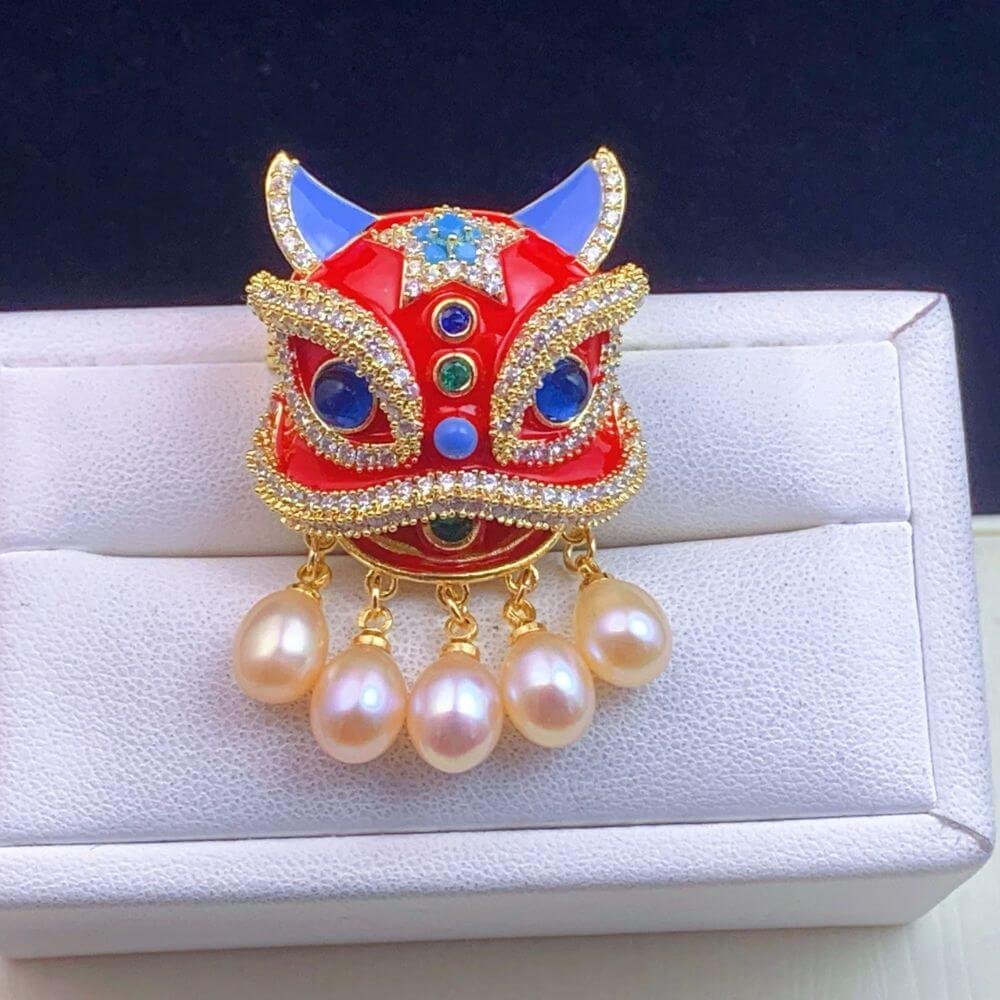 Best Chinese Traditional Lion Demonstraion Pearl Breastpin Online