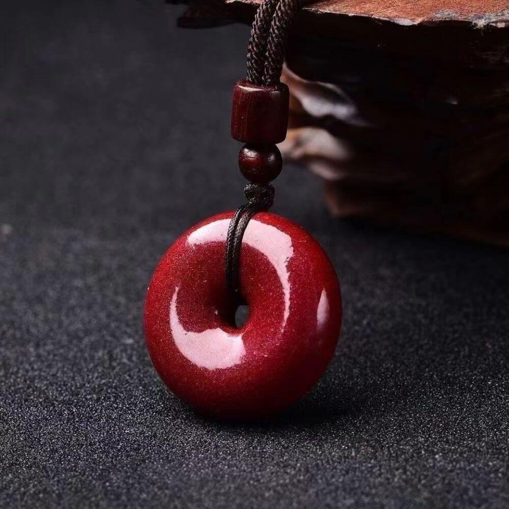 Wholesale Cinnabar Peace Buckle Pendant Ping An Kou With Red Cord